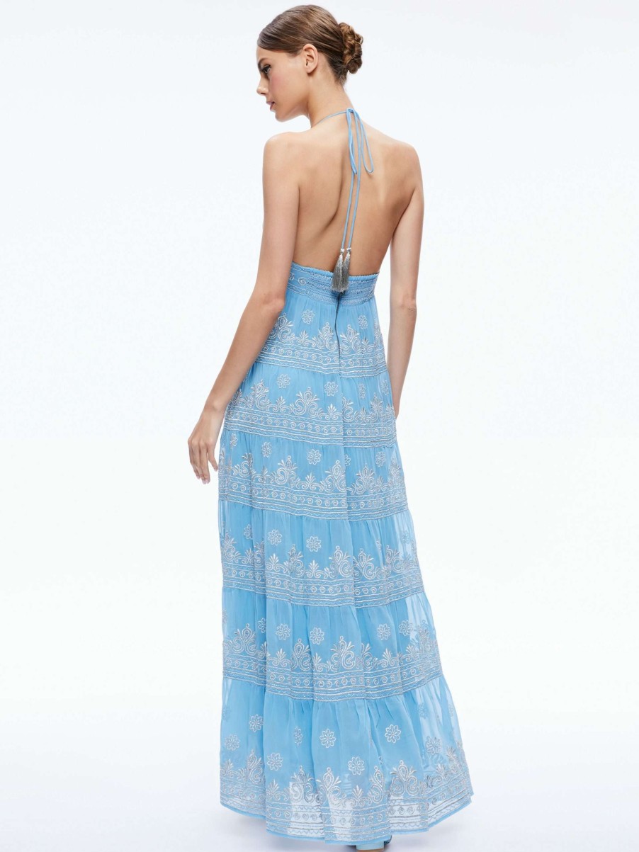 Dresses * | Karolina Embroidered Halter Neck Maxi Dress Alice And Olivia Fashionable