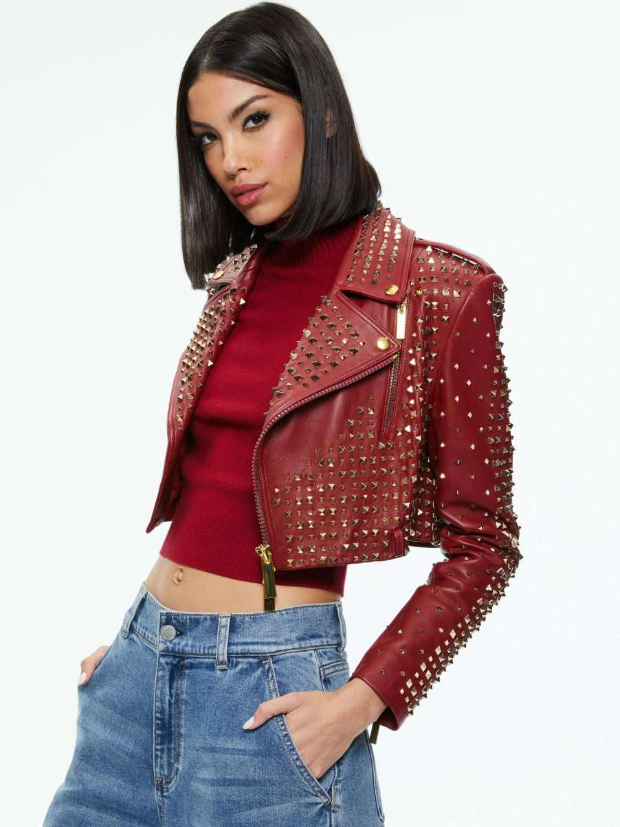 Jackets & Coats * | Krishna Leather Cropped Moto Jacket Alice And Olivia Crazy Deals