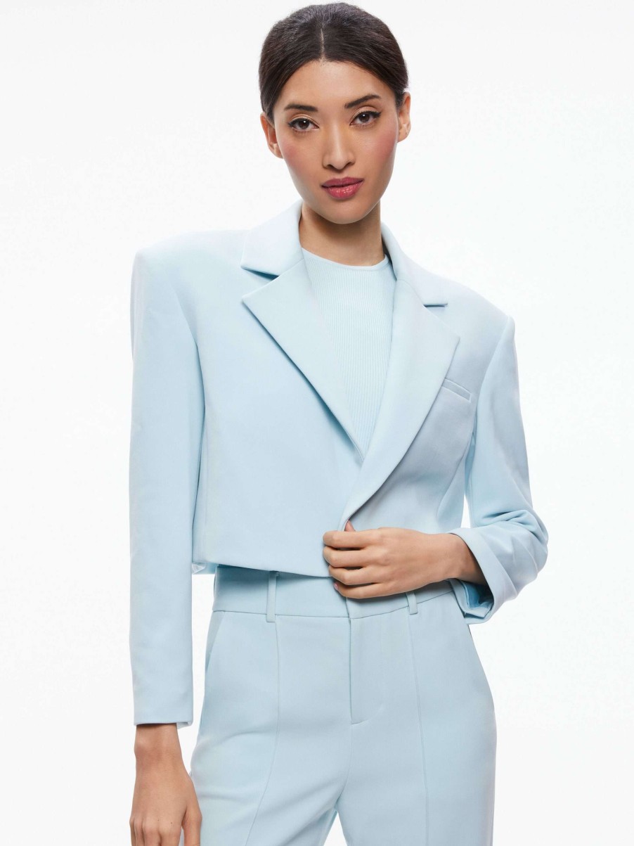 Jackets & Coats * | Shan Cropped Ruched Sleeve Blazer Alice And Olivia Exclusive