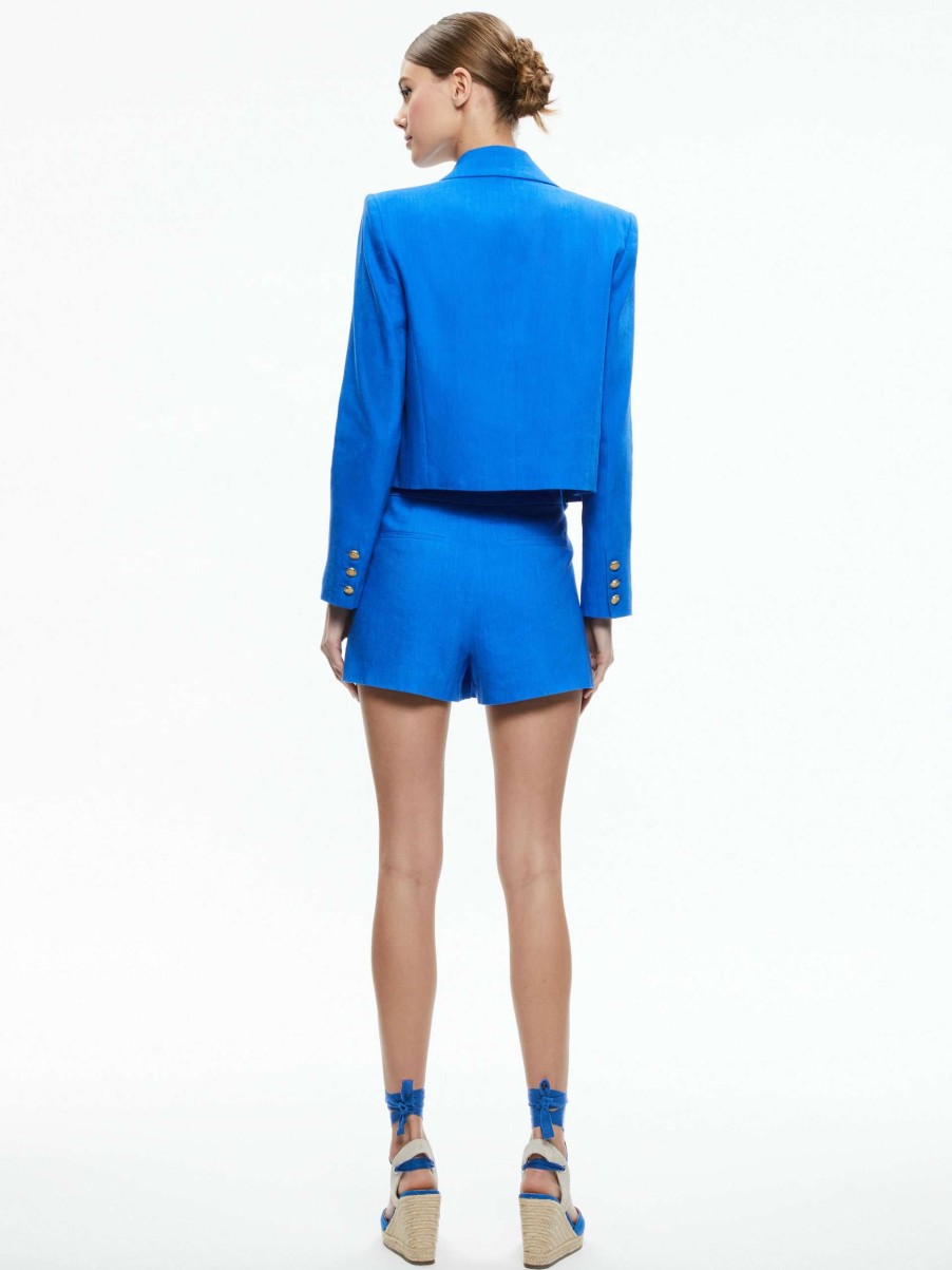 Jackets & Coats * | Denny Linen Cropped Notch Collar Blazer Alice And Olivia Classical