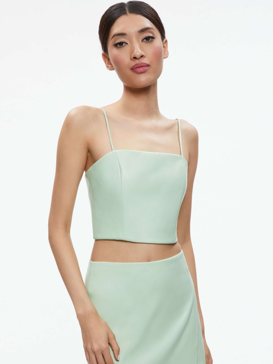 Tops * | Pearle Vegan Leather Spaghetti Strap Bustier Alice And Olivia High Quality