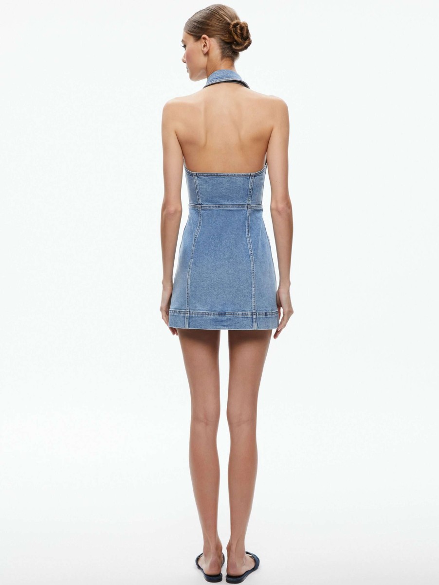 Dresses * | Kendall Denim Halter Mini Dres Alice And Olivia 100% Guarantee