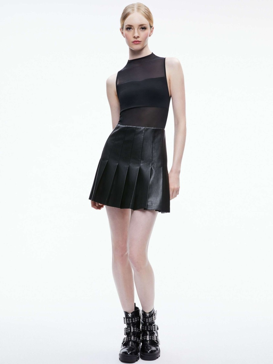 Dresses * | Chara Vegan Leather Pleated Mini Dress Alice And Olivia Crazy Deals