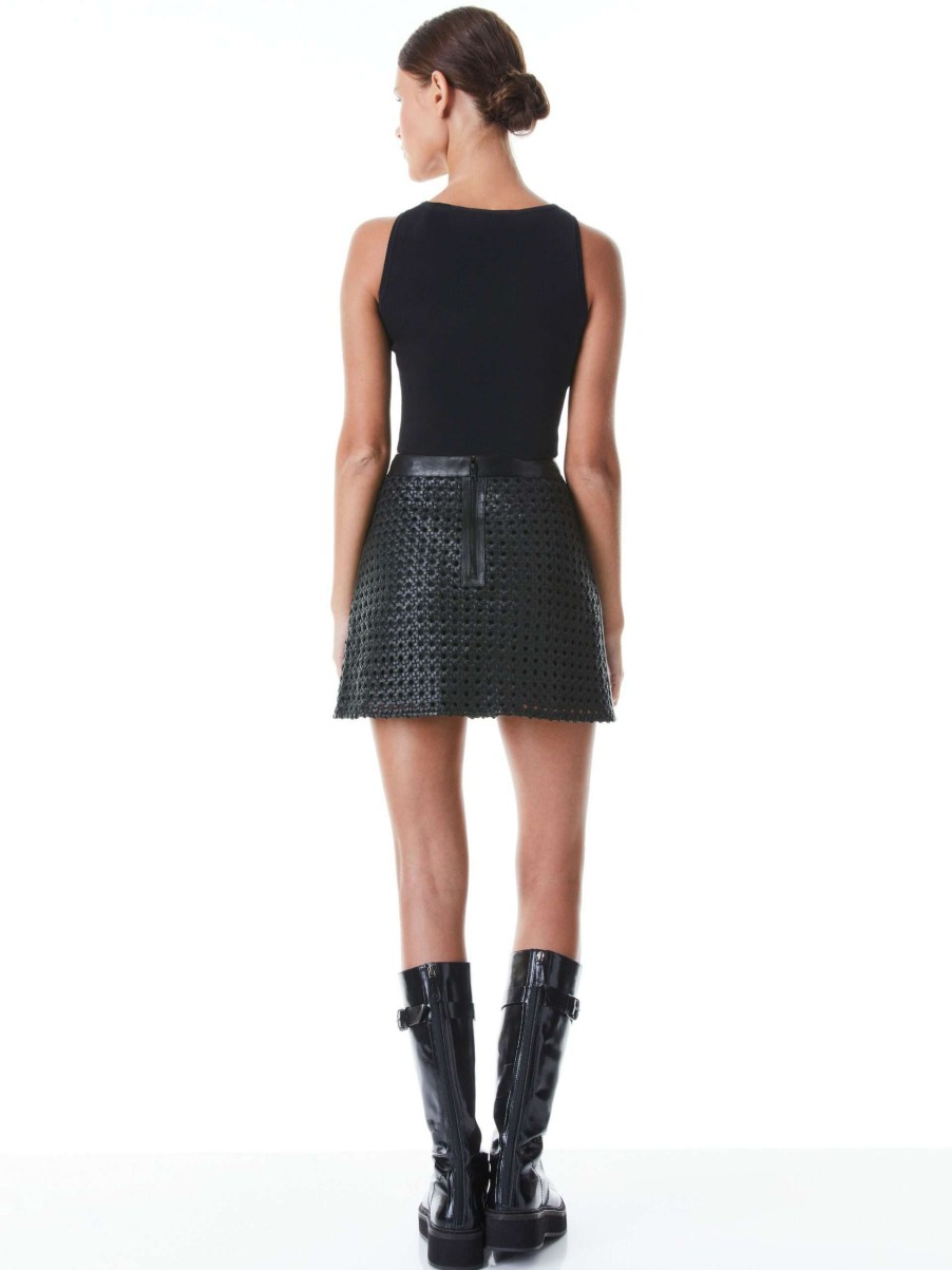 Skirts * | Riley A-Line Leather Mini Skirt Alice And Olivia Original