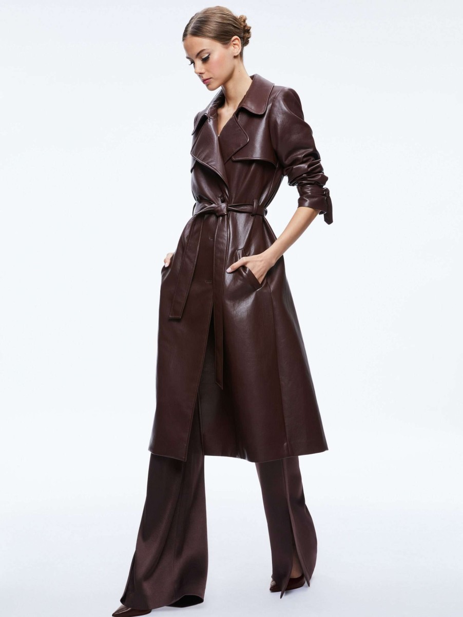 Jackets & Coats * | Elicia Vegan Leather Trench Coat Alice And Olivia Large Choice