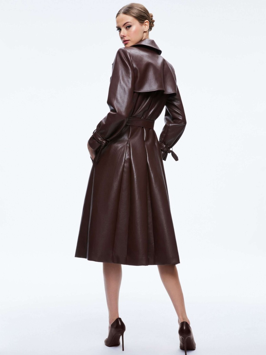 Jackets & Coats * | Elicia Vegan Leather Trench Coat Alice And Olivia Large Choice