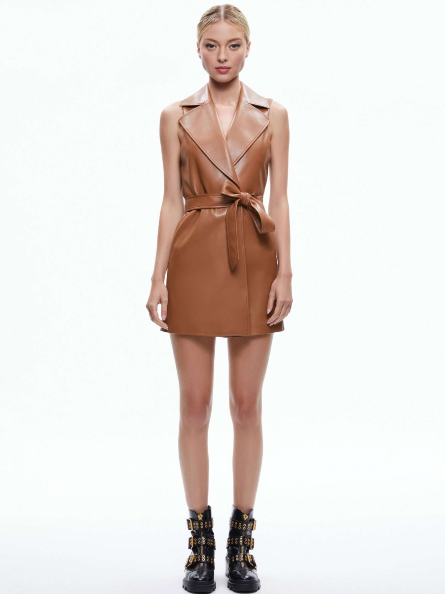 Dresses * | Rozlynn Vegan Leather Belted Vest Alice And Olivia Crazy Deals