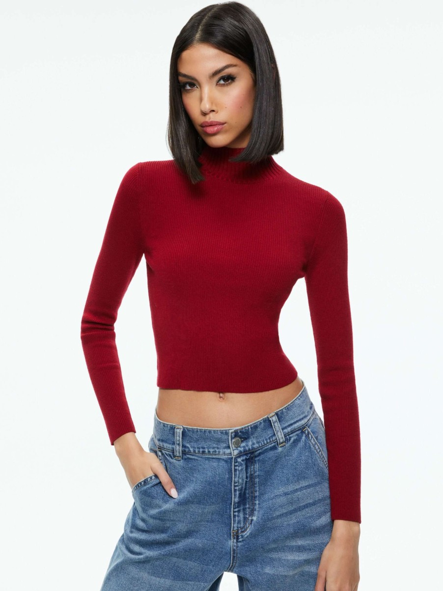 Sweaters * | Senaida Cropped Mock Neck Pullover Alice And Olivia Best Quality