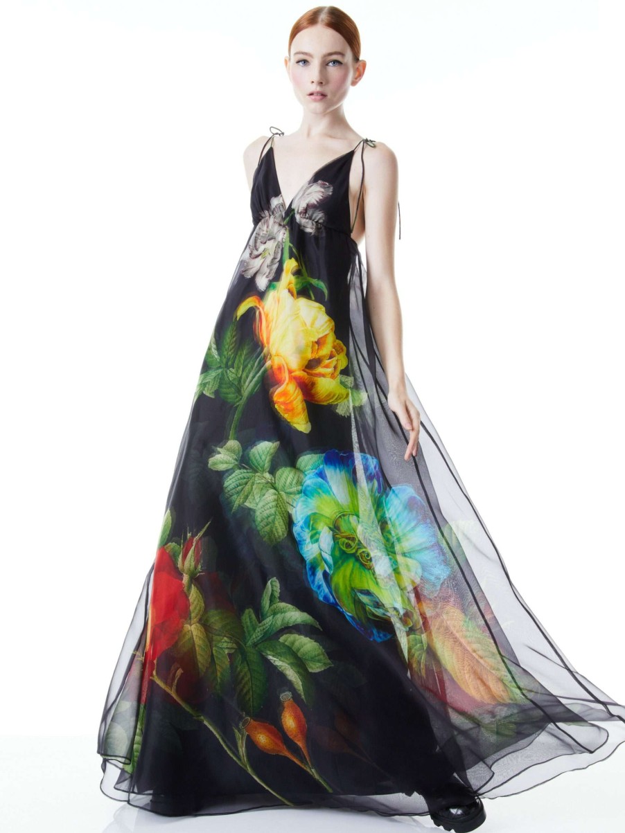 Dresses * | Massie Tie Strap Printed Gown Alice And Olivia Sale Online