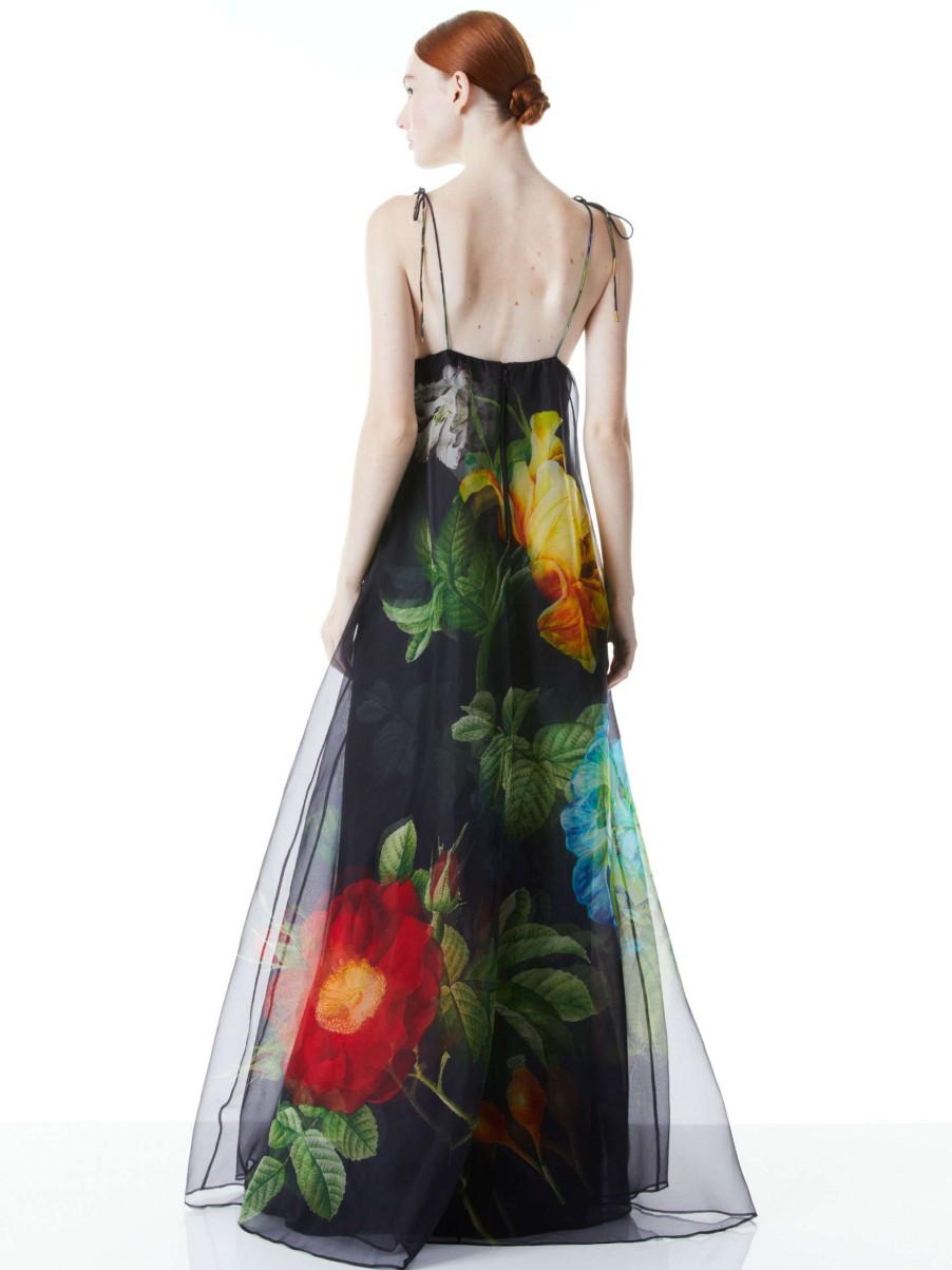 Dresses * | Massie Tie Strap Printed Gown Alice And Olivia Sale Online