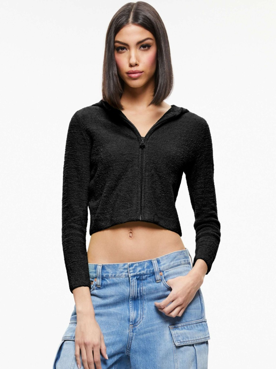 Tops * | Lidell Cropped Zip Up Hoodie Alice And Olivia Less Expensive