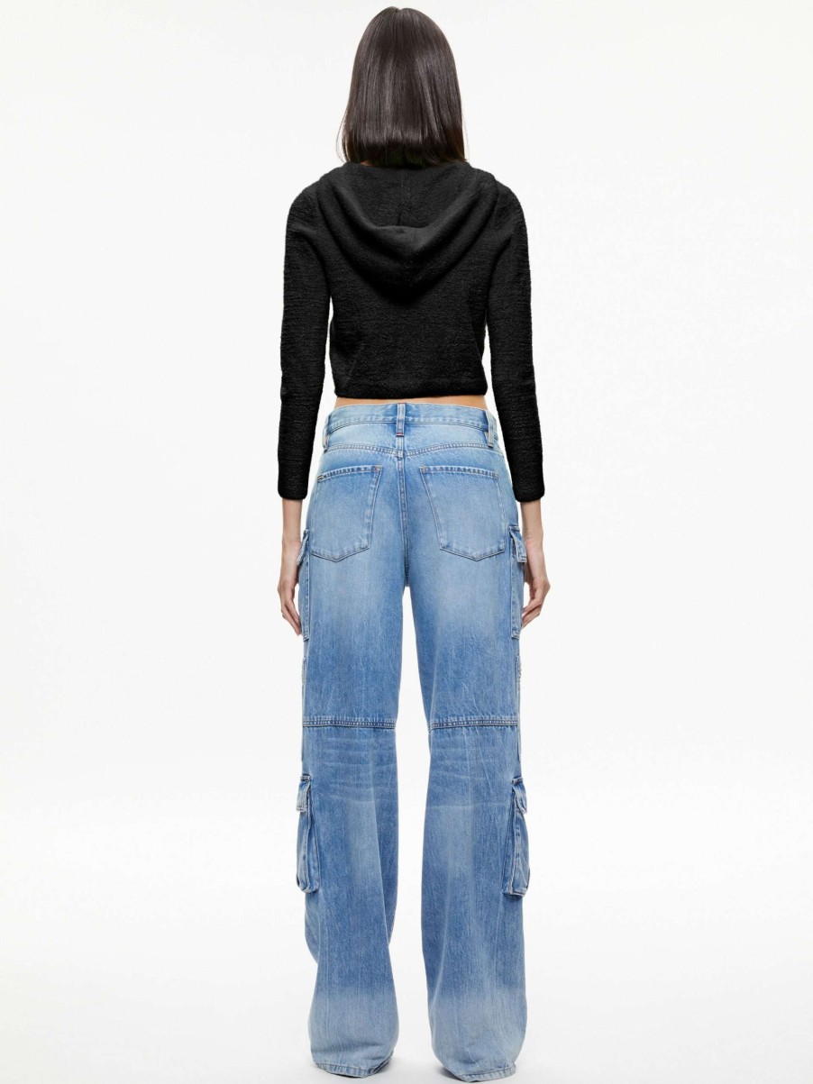 Tops * | Lidell Cropped Zip Up Hoodie Alice And Olivia Less Expensive