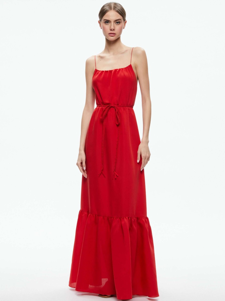 Dresses * | Jayda Scoop Neck Belted Maxi Dress Alice And Olivia Large Choice