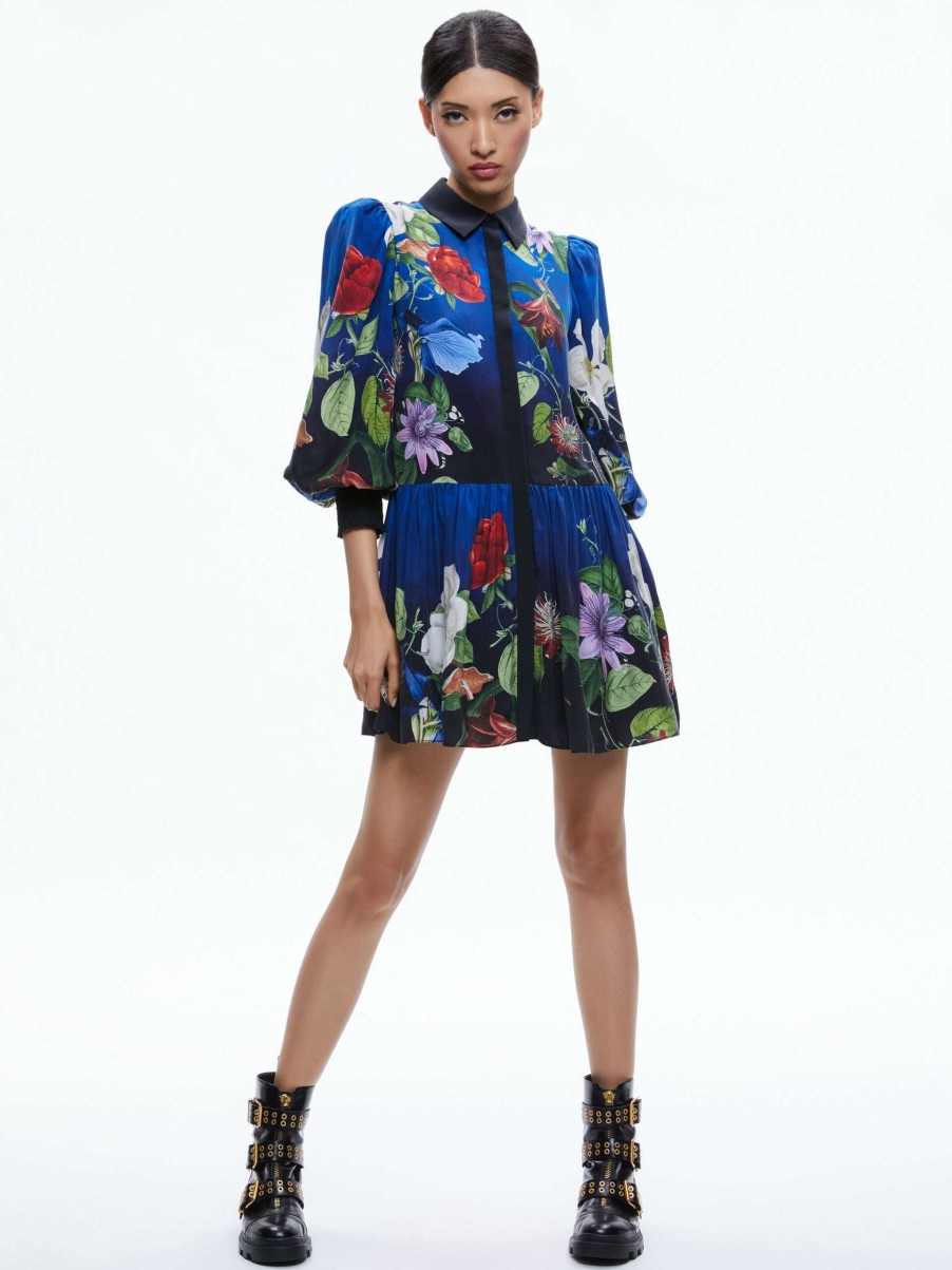 Dresses * | Bertha Blouson Sleeve Mini Dress Alice And Olivia Low Price