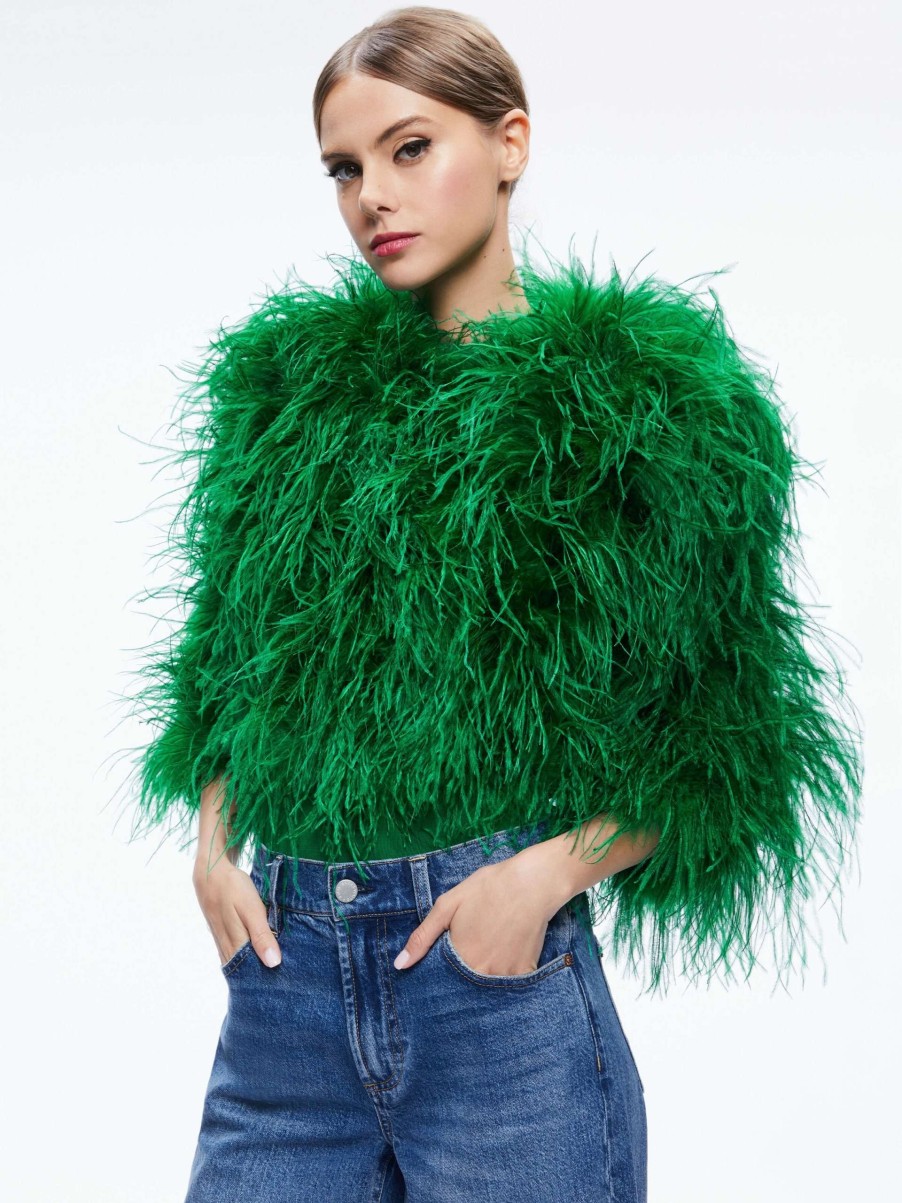 Jackets & Coats * | Kidman Feather Jacket Alice And Olivia Sale Online