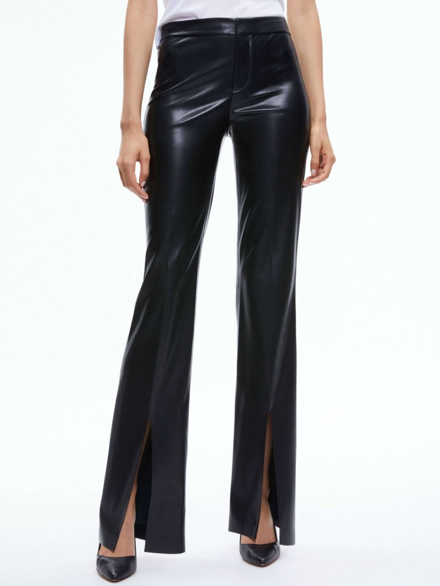 Pants * | Walker Vegan Leather Front Slit Pant Alice And Olivia High Quality