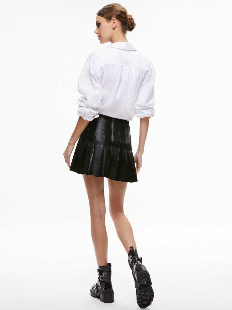 Skirts * | Carter Vegan Leather Pleated Mini Skirt Alice And Olivia Official