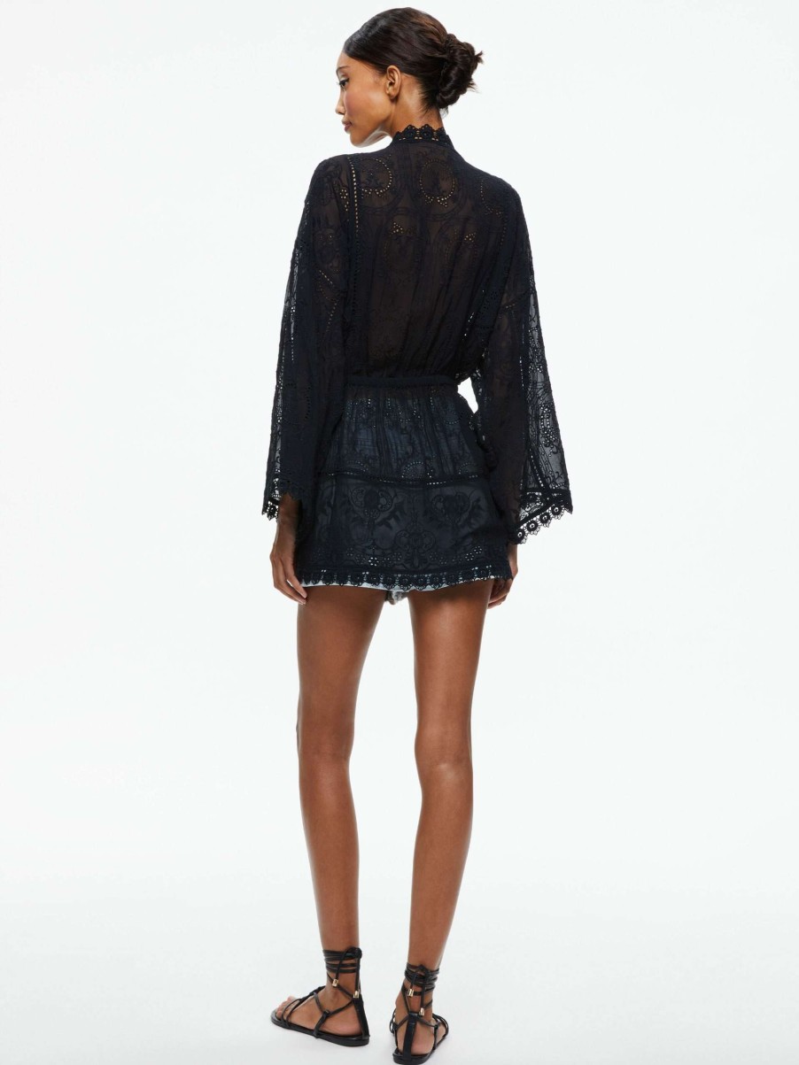 Tops * | Shona Embroidered Batwing High Low Blouse Alice And Olivia Fashionable