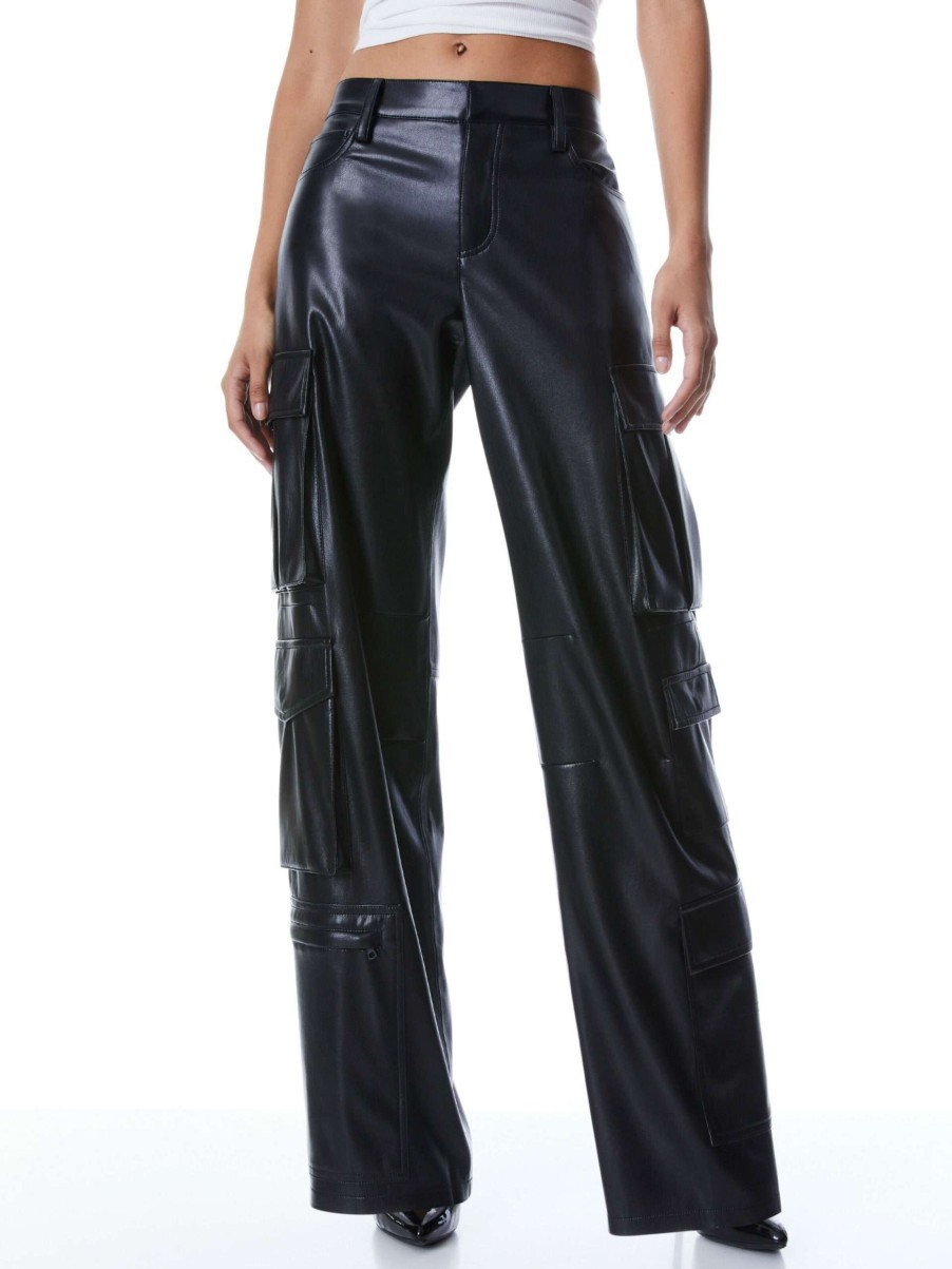 Pants * | Luis Vegan Leather Cargo Pant Alice And Olivia Excellent Quality