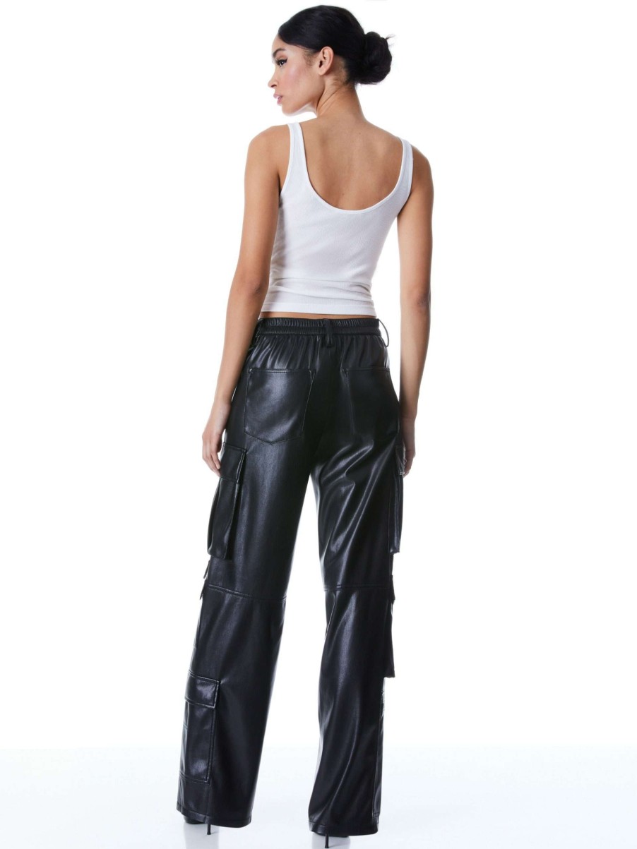 Pants * | Luis Vegan Leather Cargo Pant Alice And Olivia Excellent Quality