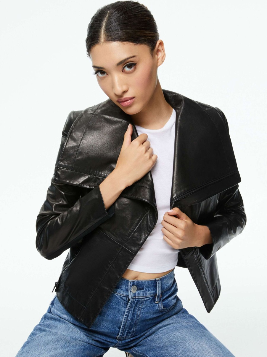 Jackets & Coats * | Nita Leather Drape Front Jacket Alice And Olivia Featured