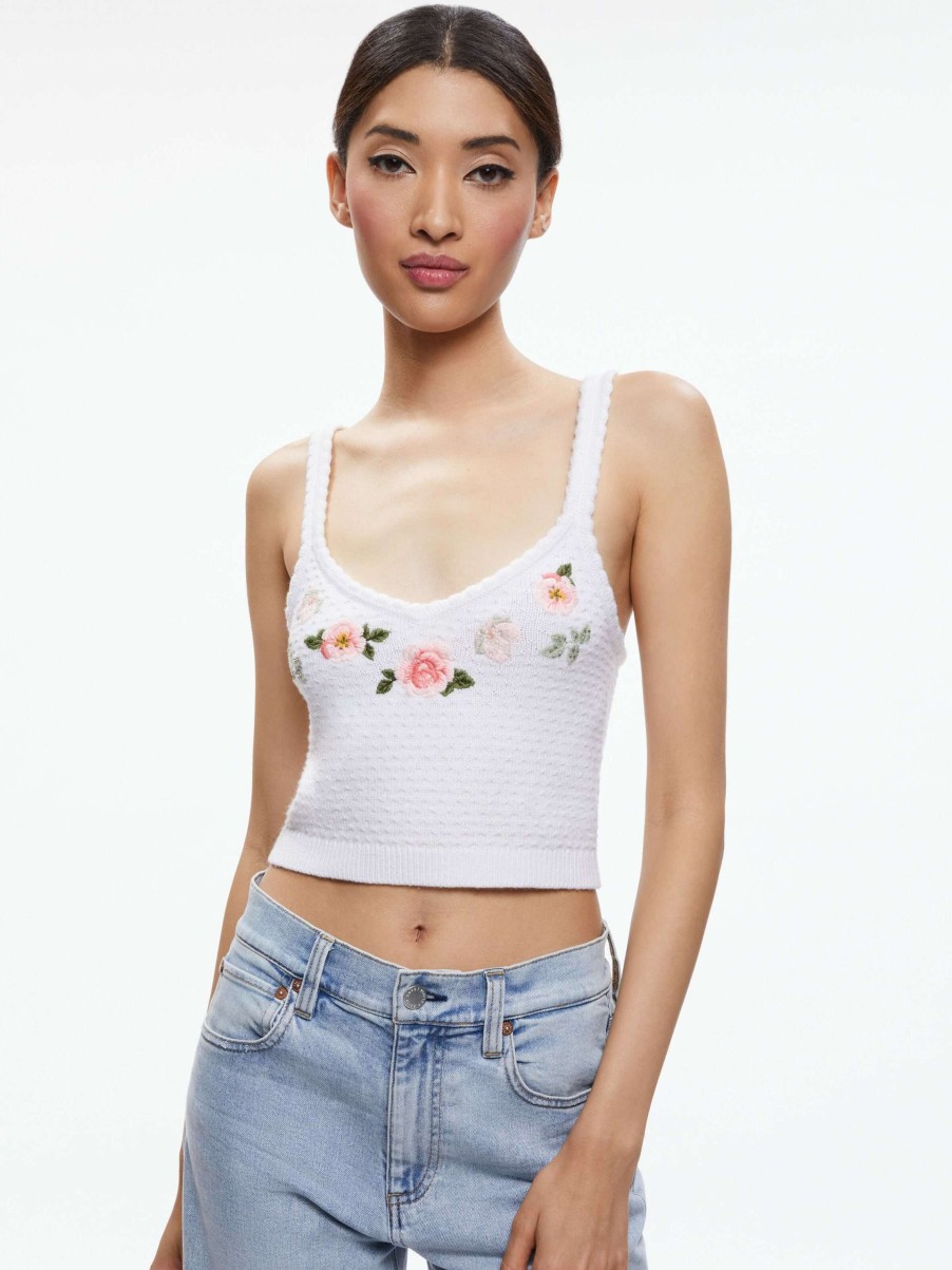 Tops * | Brigida Embroidered Tank Alice And Olivia High Quality