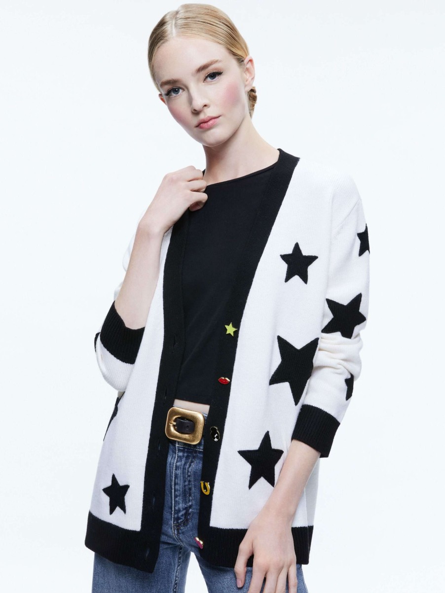 Sweaters * | Bradford Novelty Buttons Cardigan Alice And Olivia Best-Selling