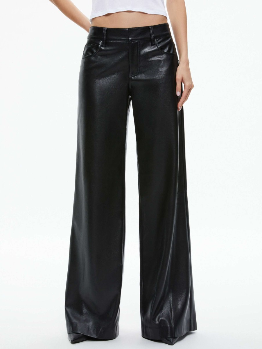 Pants * | Trish Vegan Leather Wide Leg Pant Alice And Olivia Premium