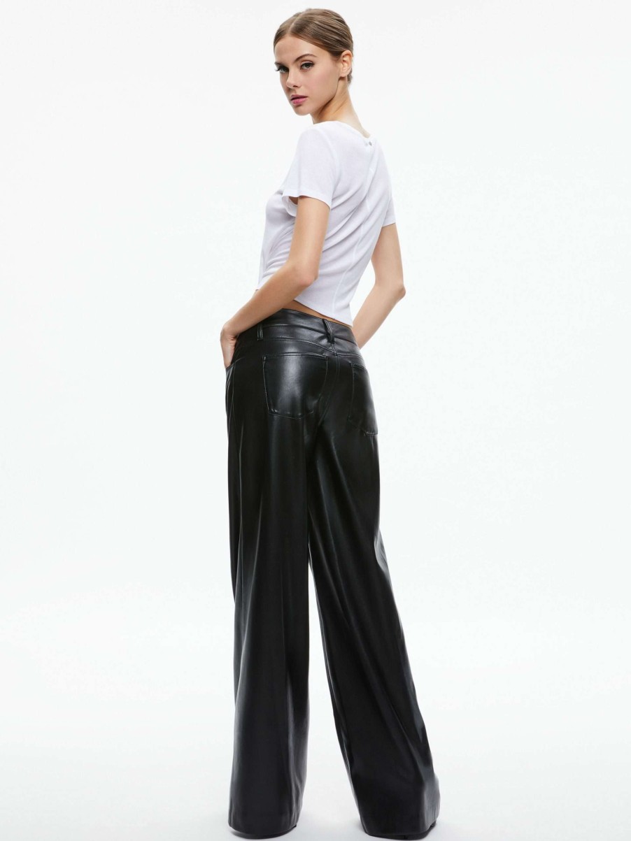 Pants * | Trish Vegan Leather Wide Leg Pant Alice And Olivia Premium