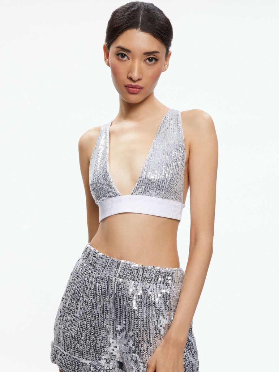 Tops * | Era Sequin Embellished Bra Top Alice And Olivia Discounts