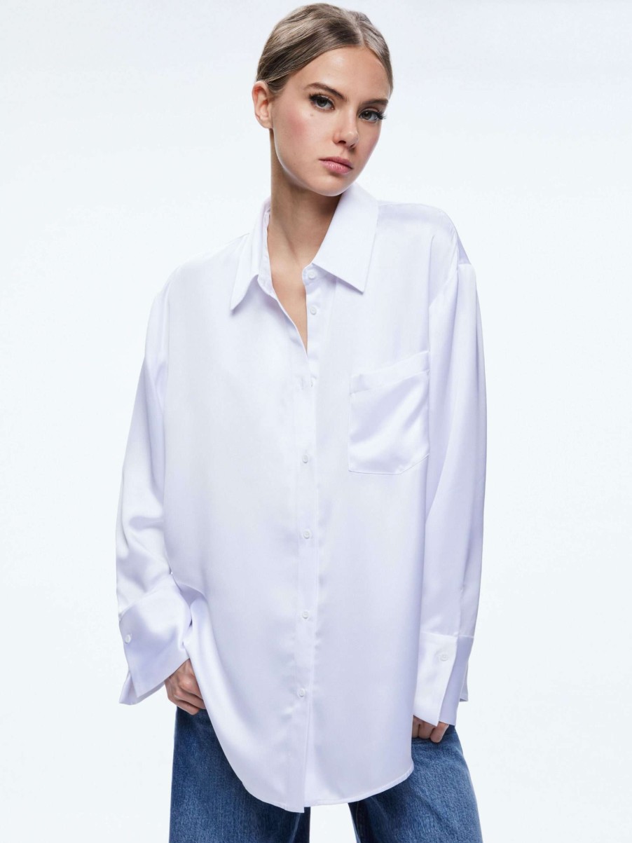 Tops * | Finely Oversized Button Down Shirt Alice And Olivia Less Expensive