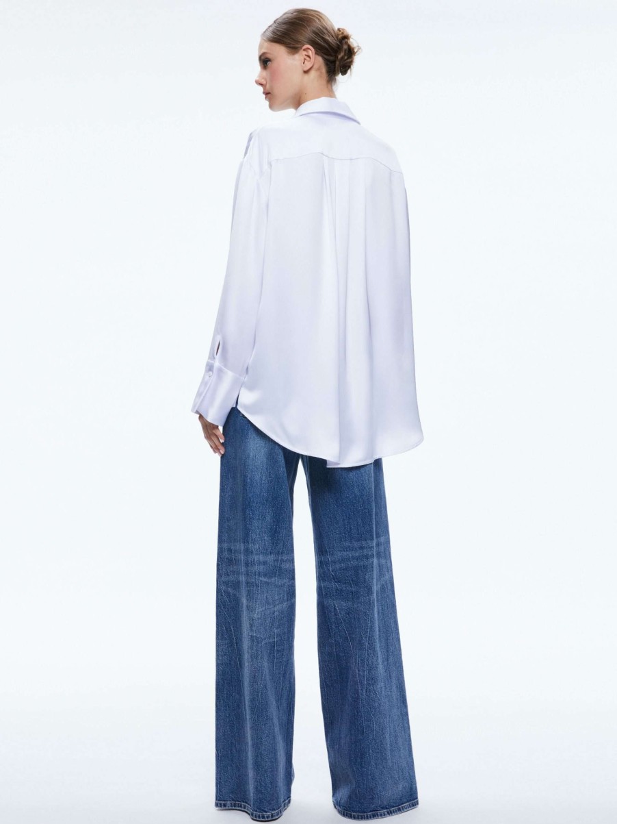 Tops * | Finely Oversized Button Down Shirt Alice And Olivia Less Expensive