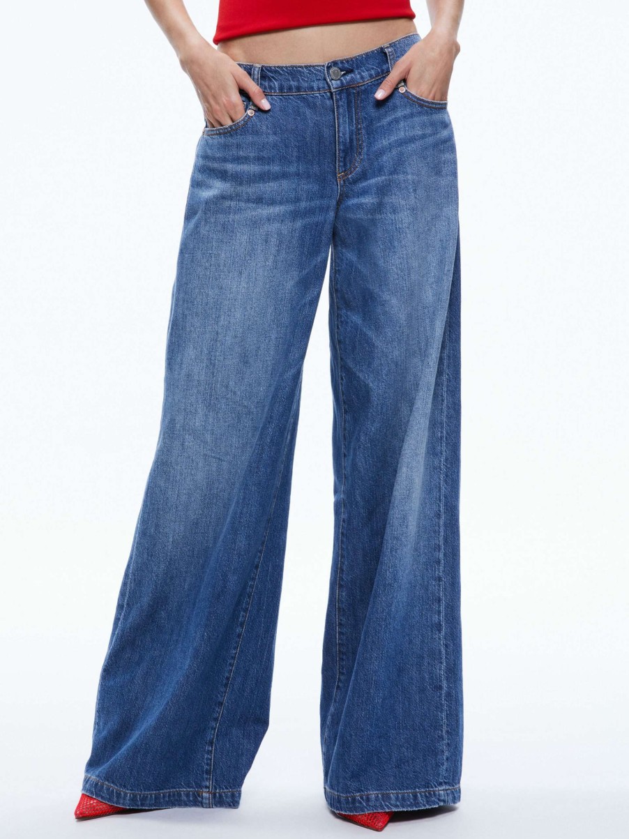 Pants * | Chaz Low Rise Baggy Wide Leg Jeans Alice And Olivia Large Choice