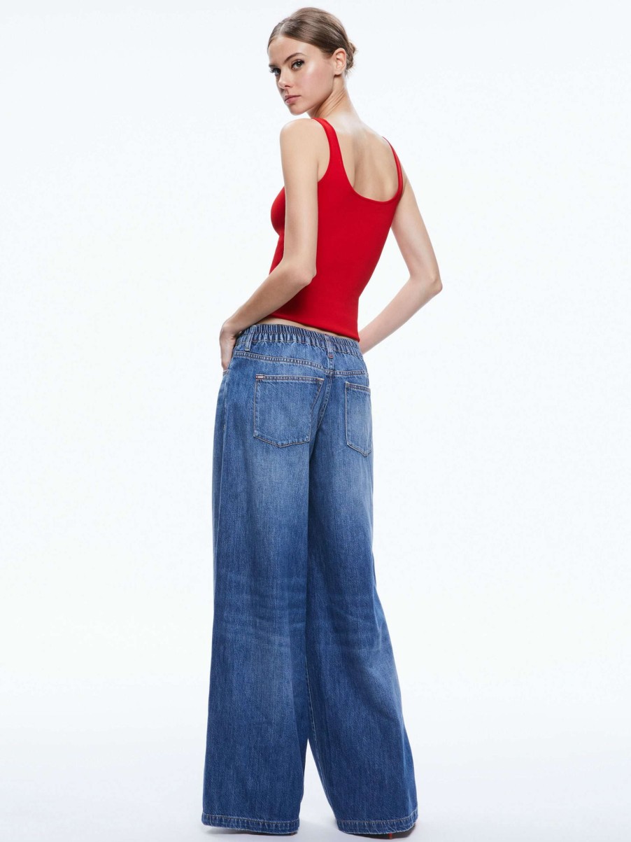 Pants * | Chaz Low Rise Baggy Wide Leg Jeans Alice And Olivia Large Choice