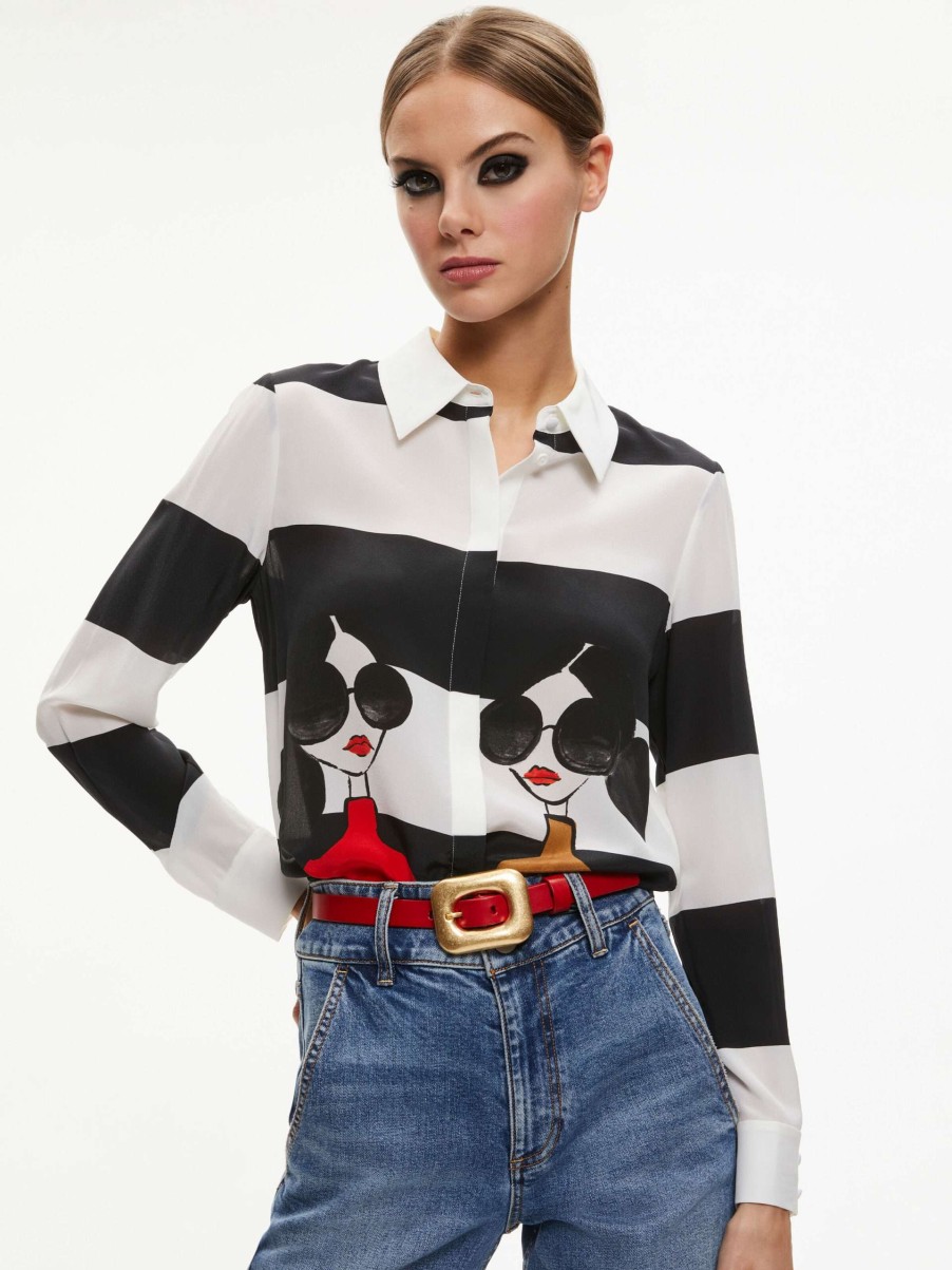 Tops * | Willa Placket Top Alice And Olivia Less Expensive