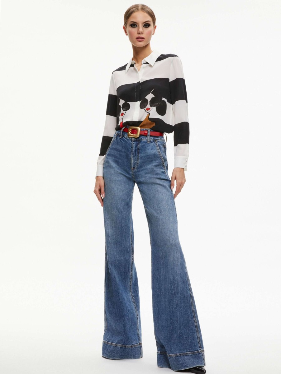 Tops * | Willa Placket Top Alice And Olivia Less Expensive