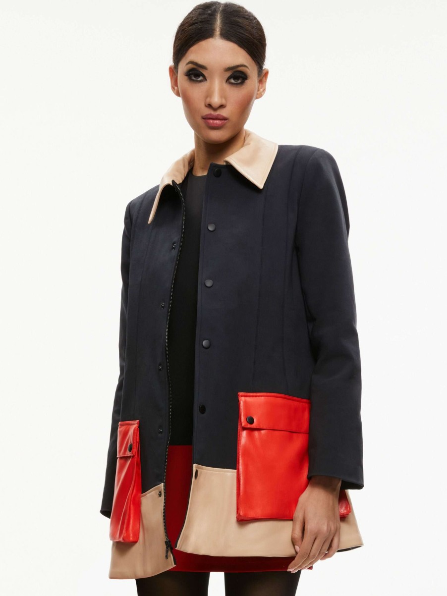 Jackets & Coats * | Shonta Colorblock Pocket Jacket Alice And Olivia Discount Store