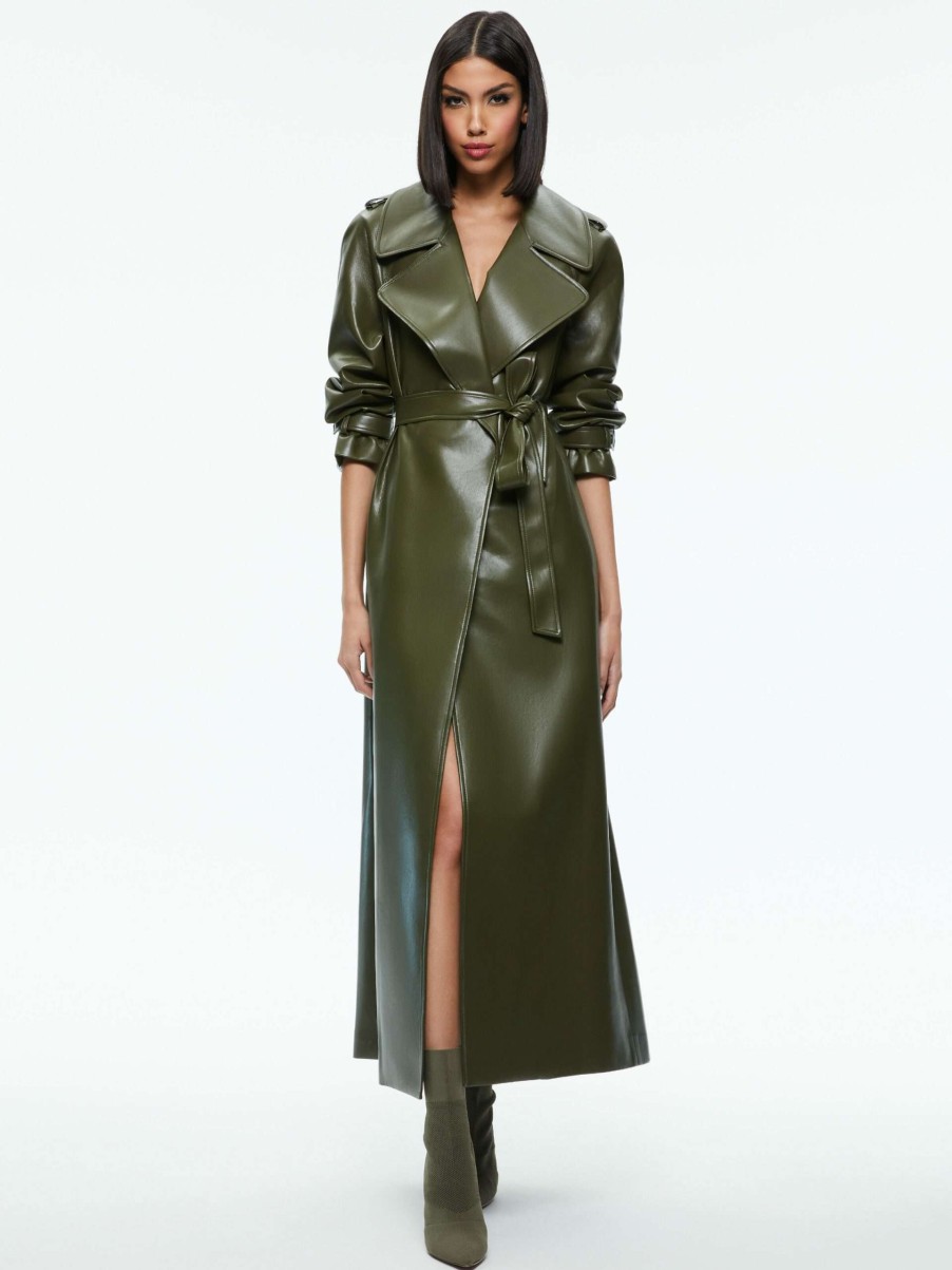 Jackets & Coats * | Jarrett Vegan Leather Trench Coat Alice And Olivia High Quality