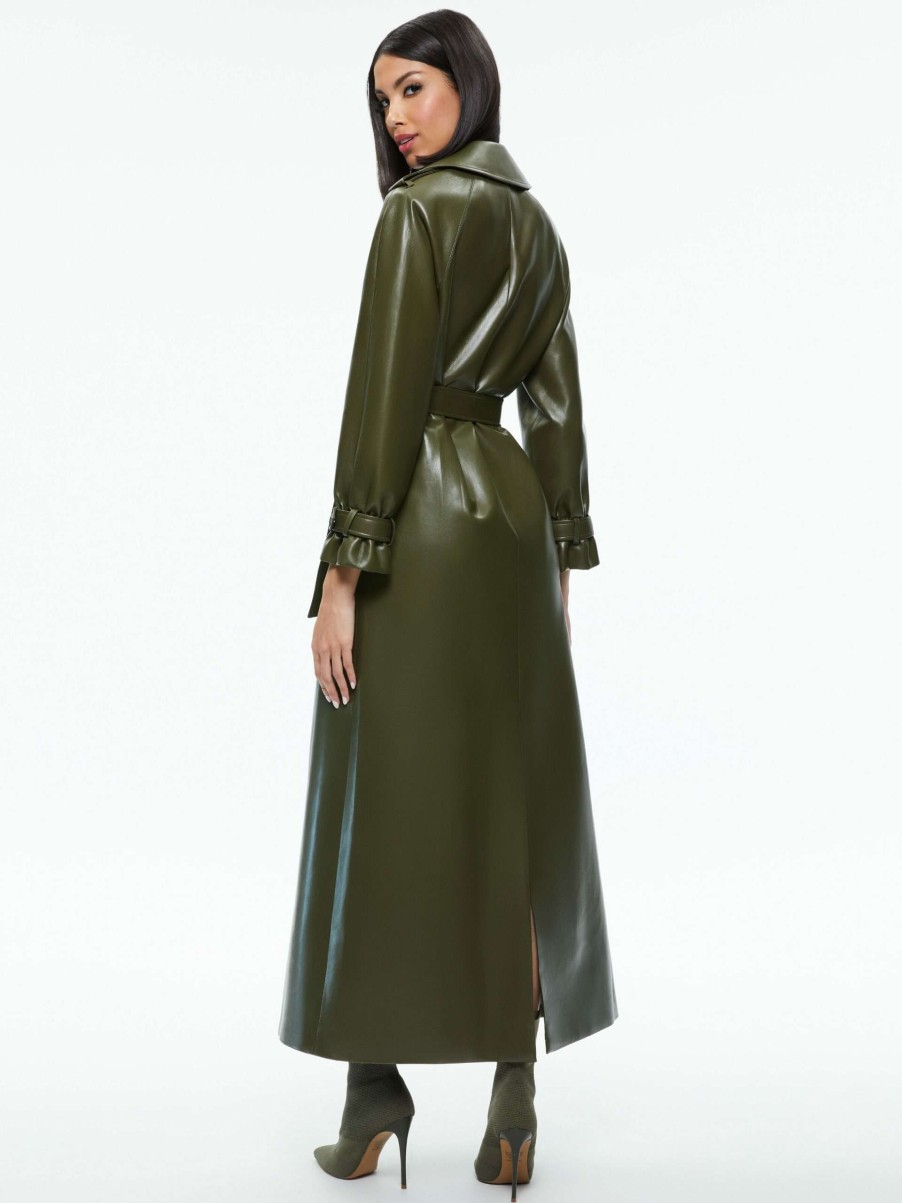 Jackets & Coats * | Jarrett Vegan Leather Trench Coat Alice And Olivia High Quality