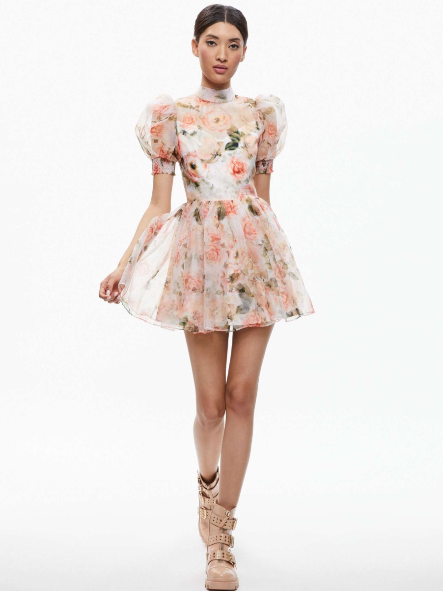 Dresses * | Vernita Puff Sleeve Sweetheart Neckline Mini Dress Alice And Olivia Discount Online