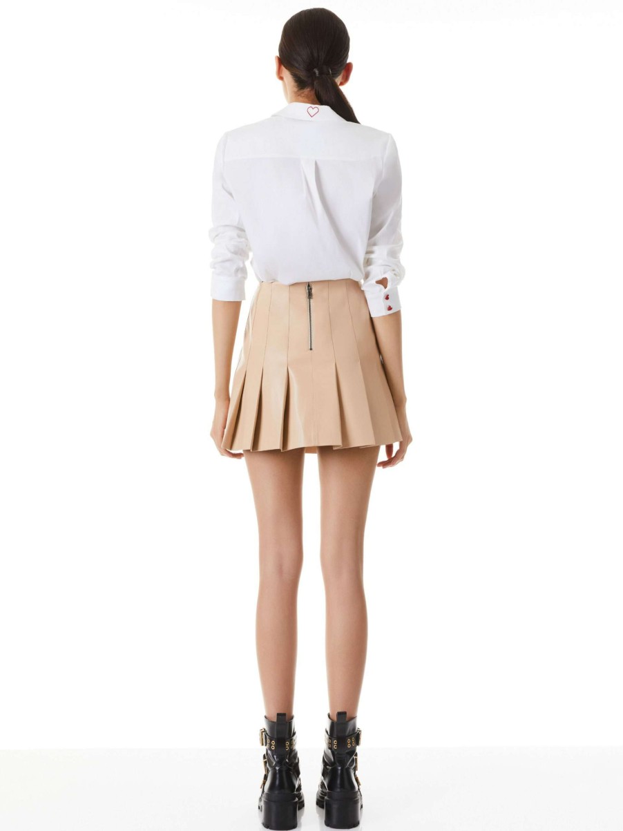 Skirts * | Carter Pleated Vegan Leather Mini Skirt Alice And Olivia Excellent Quality