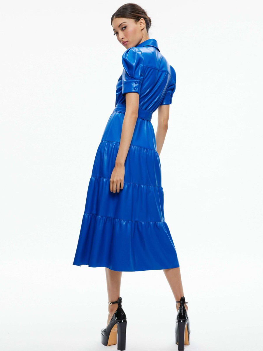 Dresses * | Miranda Vegan Leather Tiered Dress Alice And Olivia Discount Sale