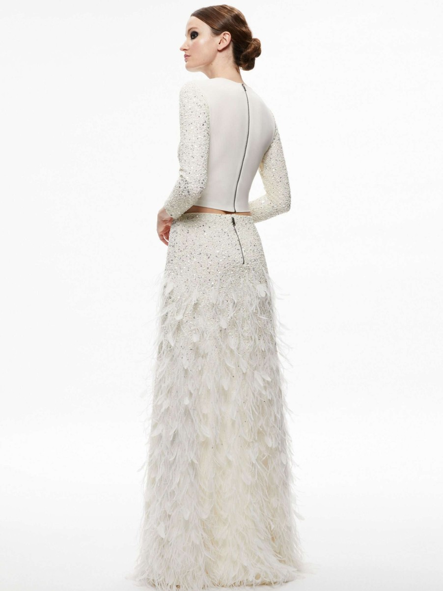 Skirts * | Ashton Embellished Feather Skirt Alice And Olivia Official