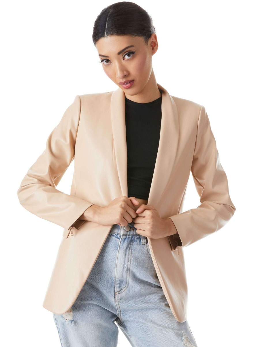 Jackets & Coats * | Macey Vegan Leather Shawl Collar Blazer Alice And Olivia Less Expensive