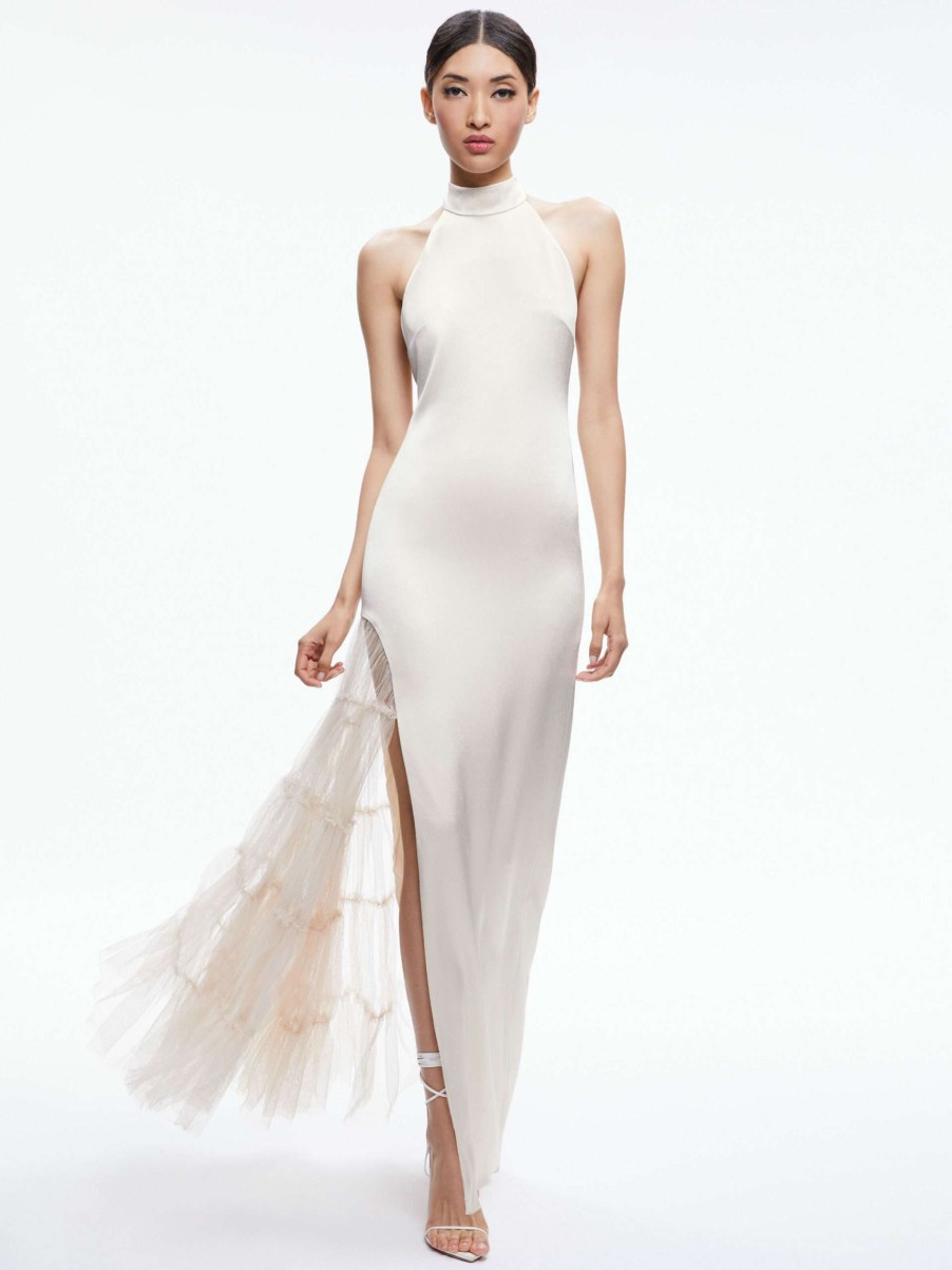 Dresses * | Ryn Slit Tulle Panel Maxi Dress Alice And Olivia Sale Online