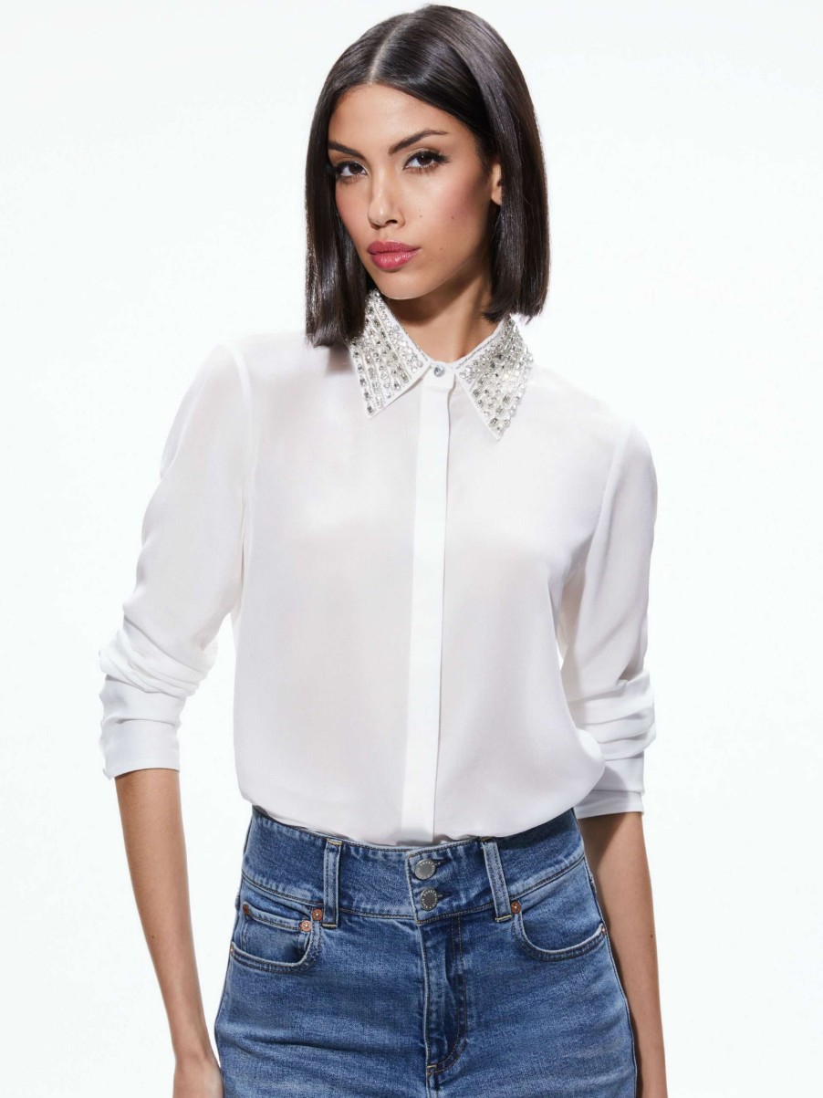 Tops * | Willa Embellished Collar Top Alice And Olivia Discount Online