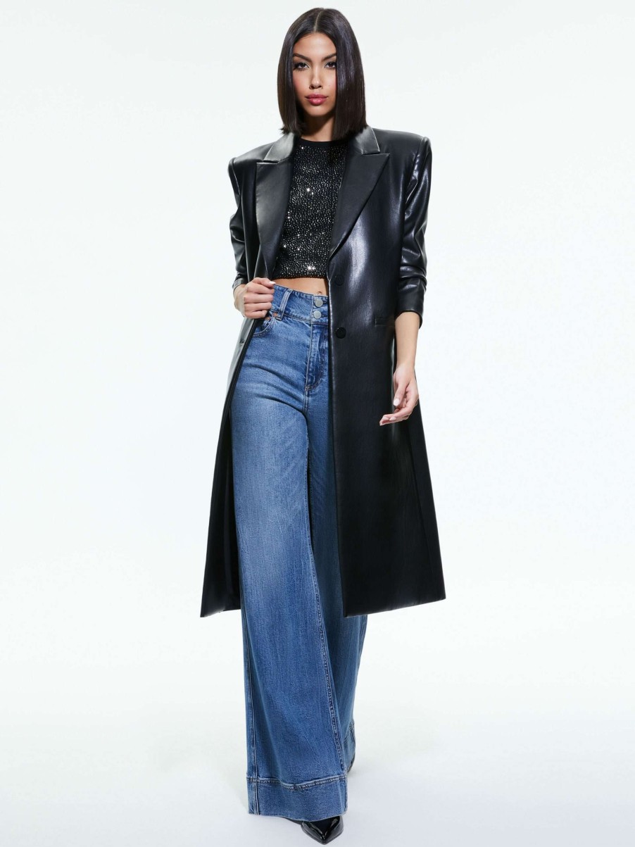 Jackets & Coats * | Fierro Vegan Leather Long Blazer Alice And Olivia Promotions