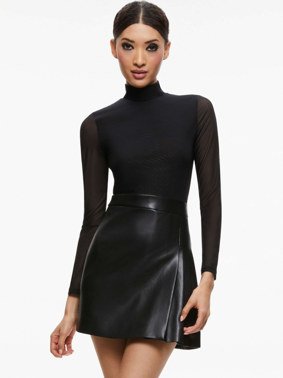 Dresses * | Chara Vegan Leather Mini Dress Alice And Olivia High Quality