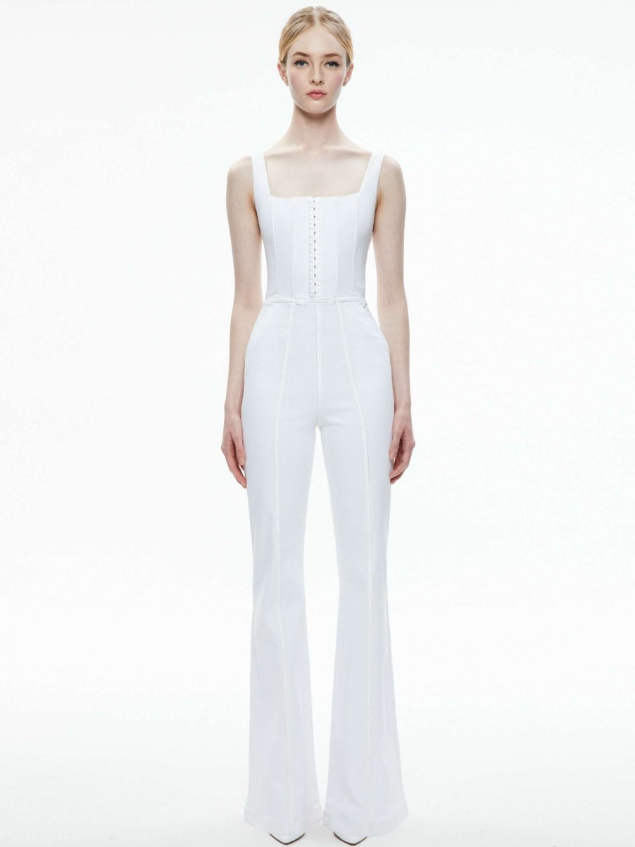 Jumpsuits * | Chels Denim Corset Sleeveless Jumpsuit Alice And Olivia Sale Online