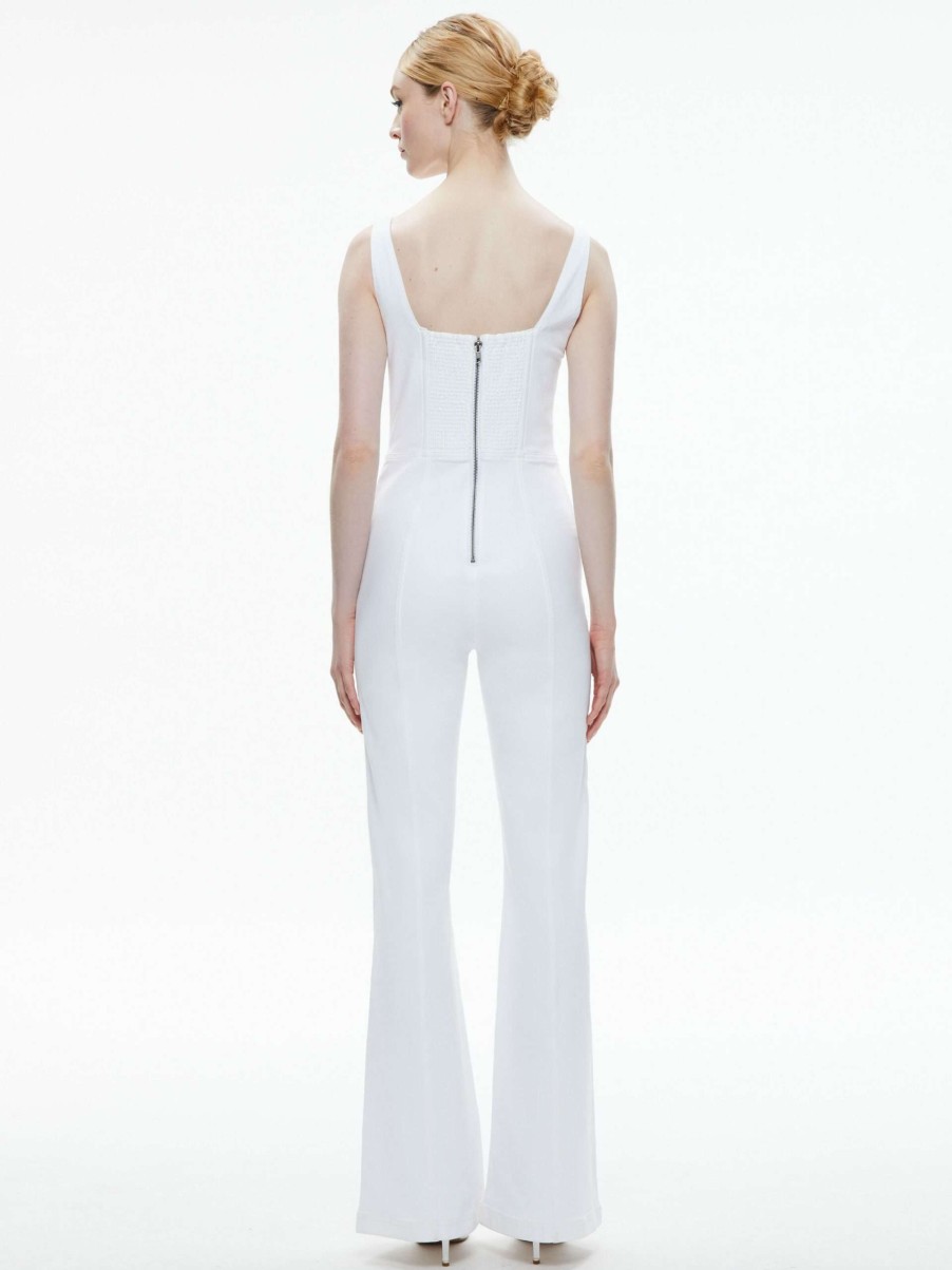 Jumpsuits * | Chels Denim Corset Sleeveless Jumpsuit Alice And Olivia Sale Online